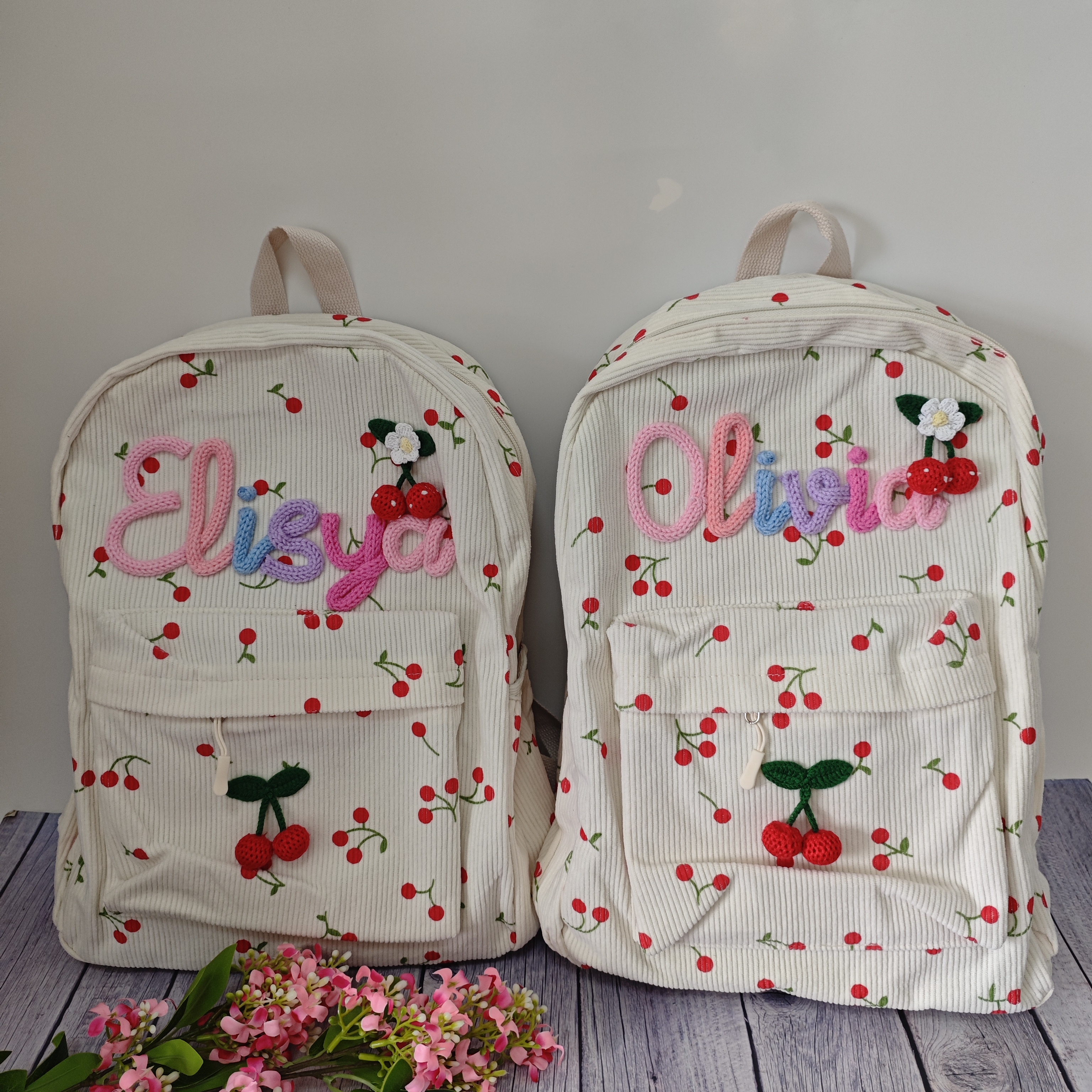 Embroidery Name Designs - Personalized Cherry Backpacks For Girls Boys