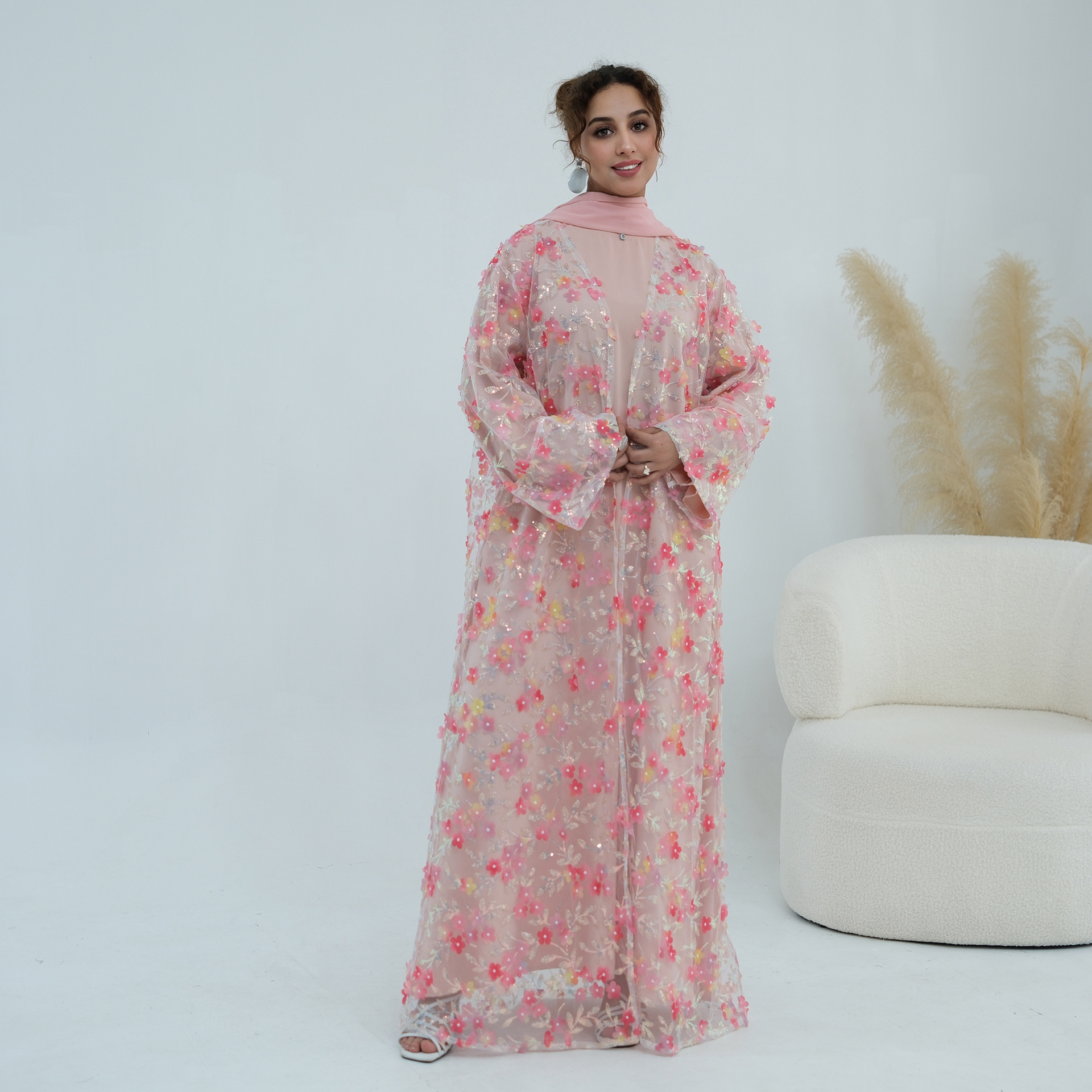 2026 Luxury Abaya EID 3D Flora - Embroidery Hijab recensie en prijs