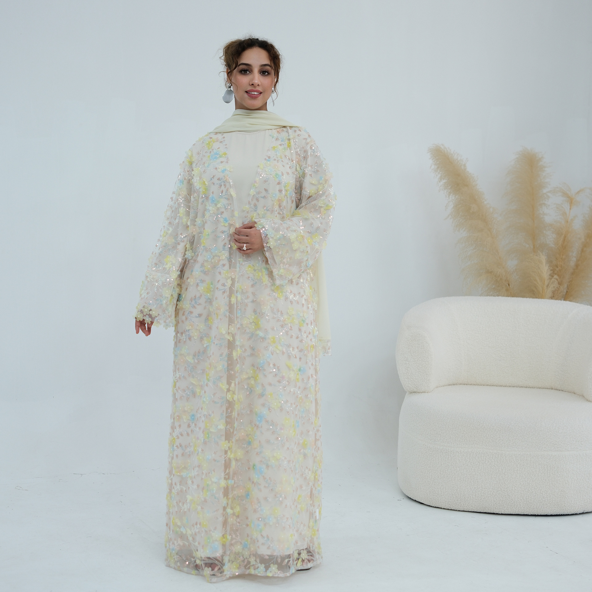 2026 Luxury Abaya EID 3D Flora - Embroidery Hijab recensie en prijs