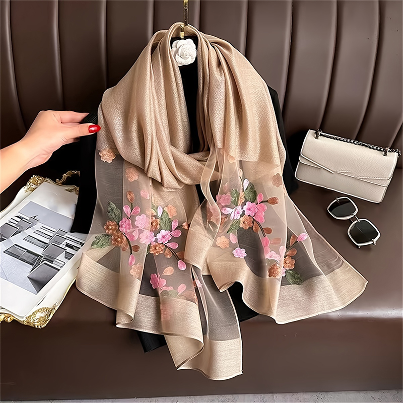 Women Silk Wool Scarf Floral E - Embroidery Hijab recensie en prijs