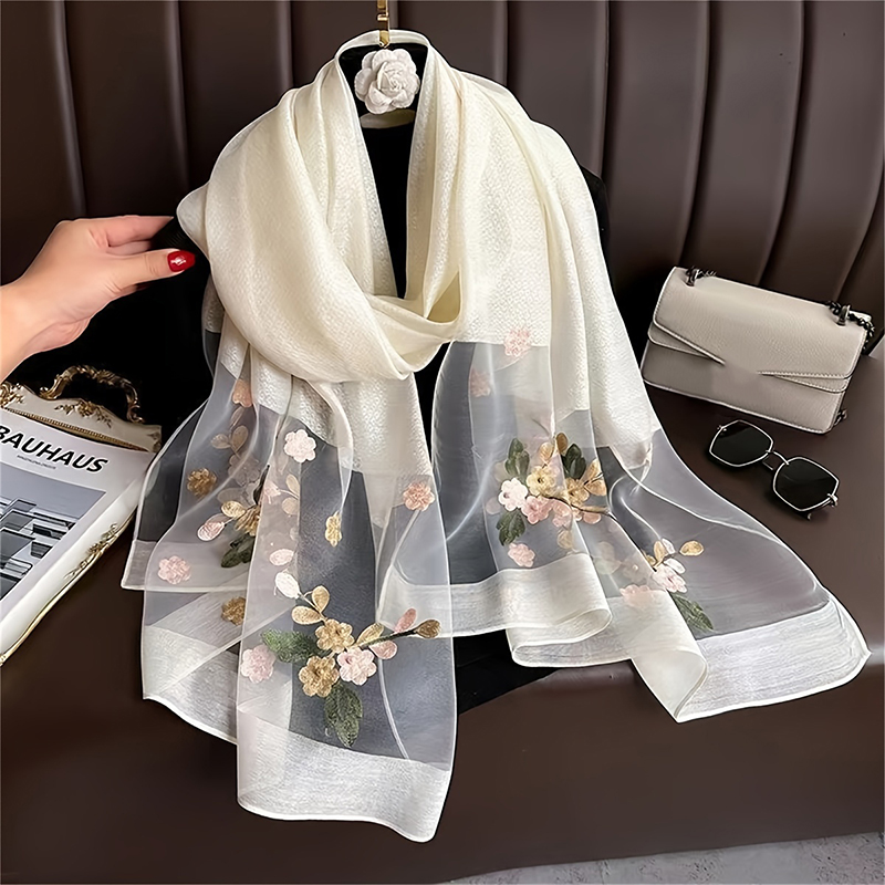 Women Silk Wool Scarf Floral E - Embroidery Hijab recensie en prijs