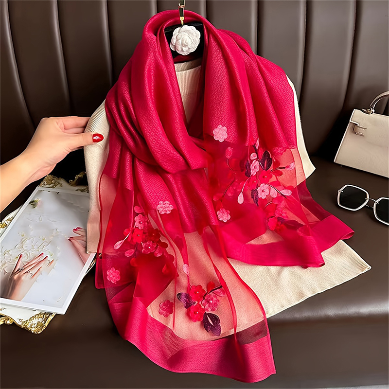 Women Silk Wool Scarf Floral E - Embroidery Hijab recensie en prijs