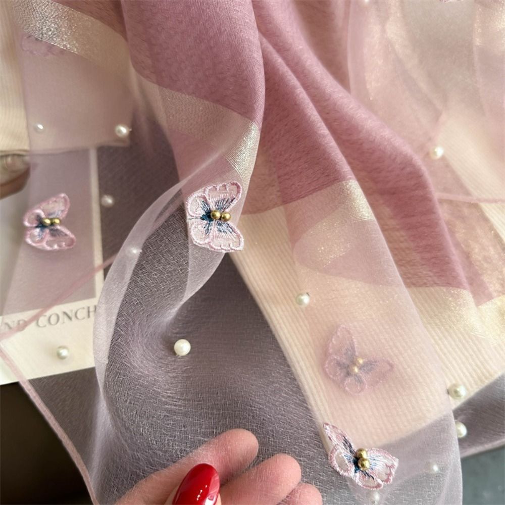 Fashion Thin Silk Scarf Pearl  - Embroidery Hijab recensie en prijs