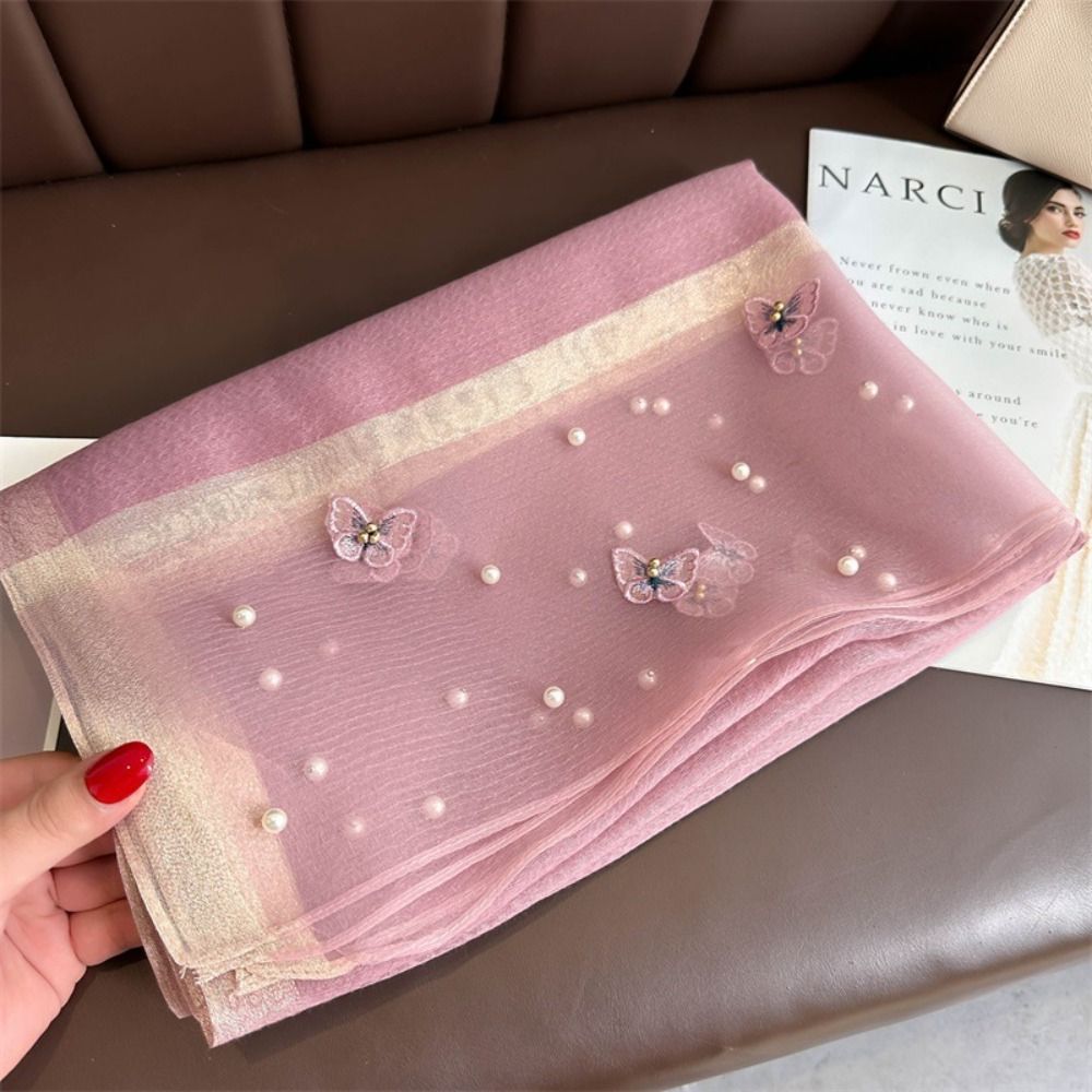 Fashion Thin Silk Scarf Pearl  - Embroidery Hijab recensie en prijs
