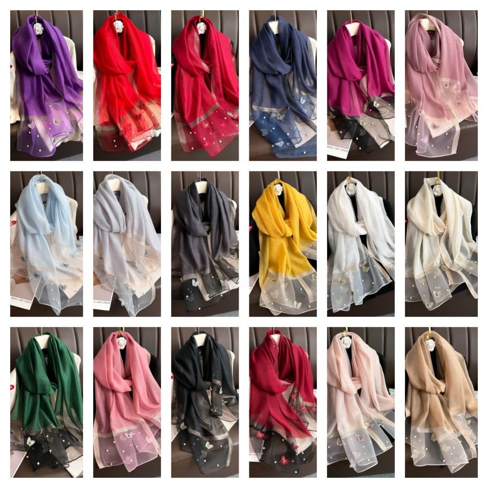 Fashion Thin Silk Scarf Pearl  - Embroidery Hijab recensie en prijs