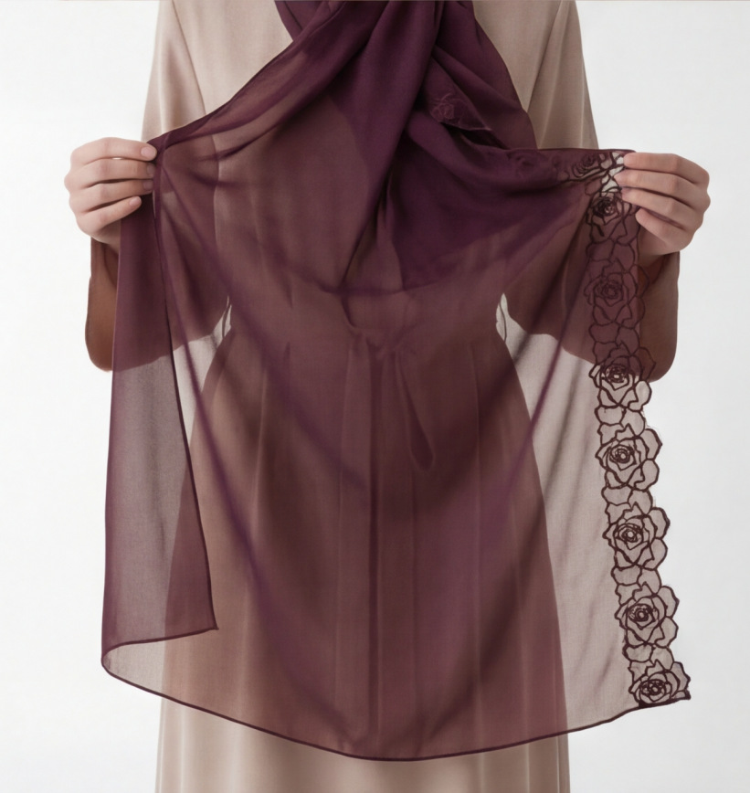 Purple Chiffon Hijab Shawls Wo - Embroidery Hijab recensie en prijs