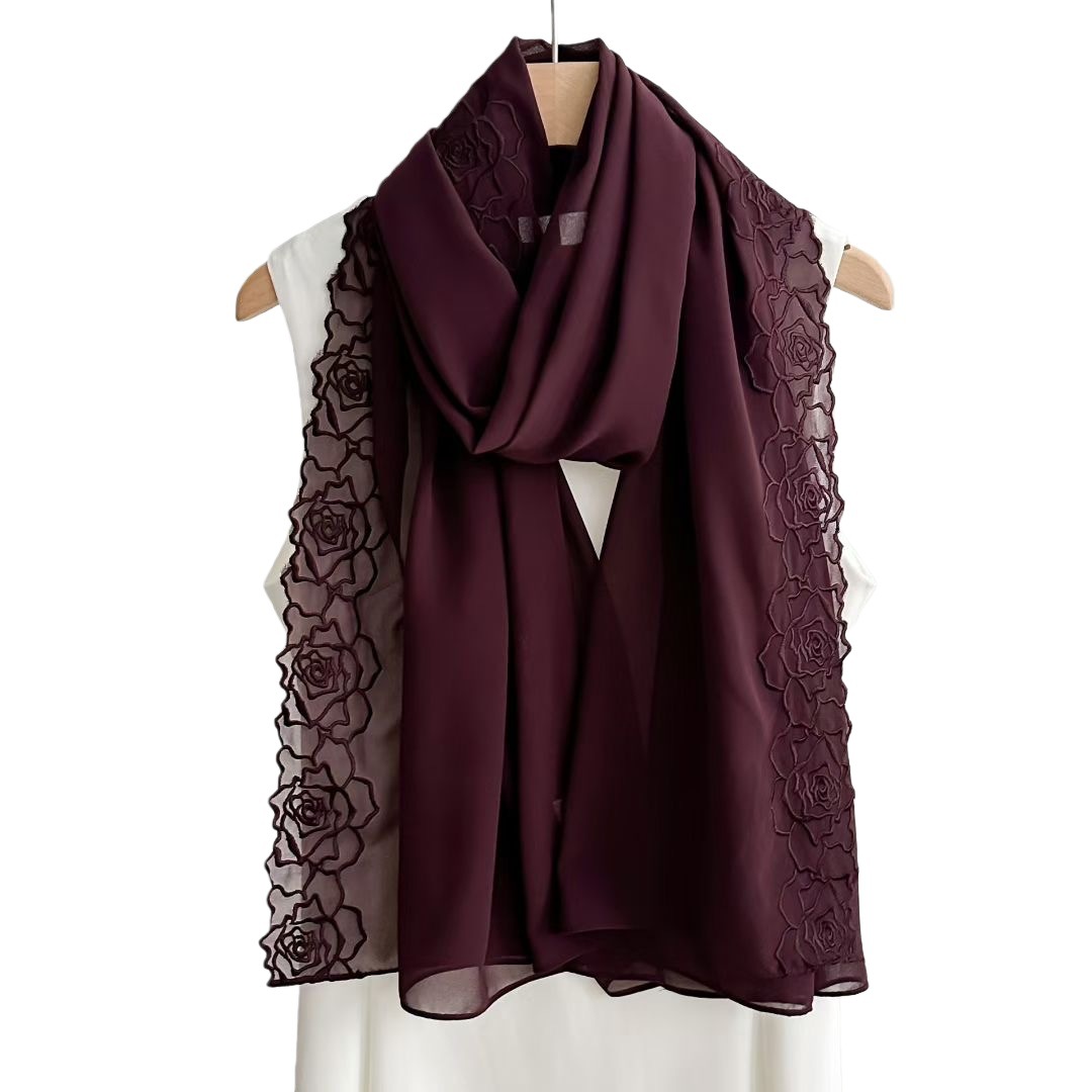 Purple Chiffon Hijab Shawls Wo - Embroidery Hijab recensie en prijs